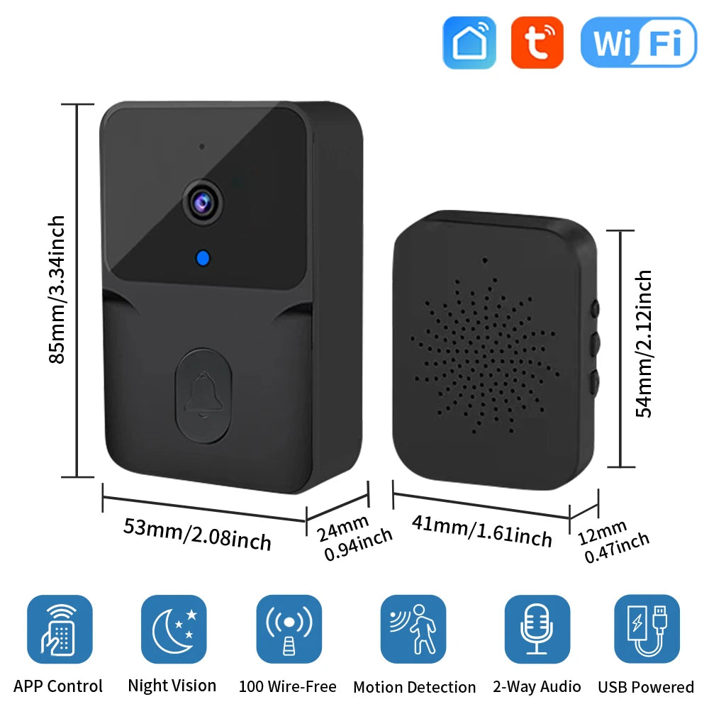 TNCE Tuya WiFi Video Doorbell Wireless HD Camera PIR Motion Detection IR Alarm Security Smart Home Door Bell WiFi Intercom