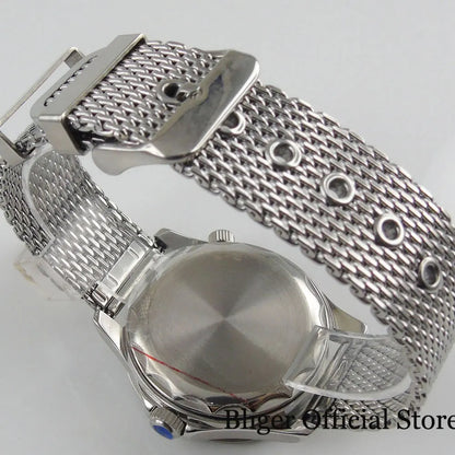 BLIGER 41mm Mechanical Men Watch Sapphire Glass Date 24 Jewel  Stainless Steel Mesh Band Rotating Bezel
