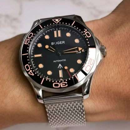 BLIGER 41mm Mechanical Men Watch Sapphire Glass Date 24 Jewel  Stainless Steel Mesh Band Rotating Bezel
