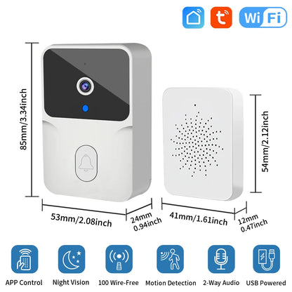 TNCE Tuya WiFi Video Doorbell Wireless HD Camera PIR Motion Detection IR Alarm Security Smart Home Door Bell WiFi Intercom