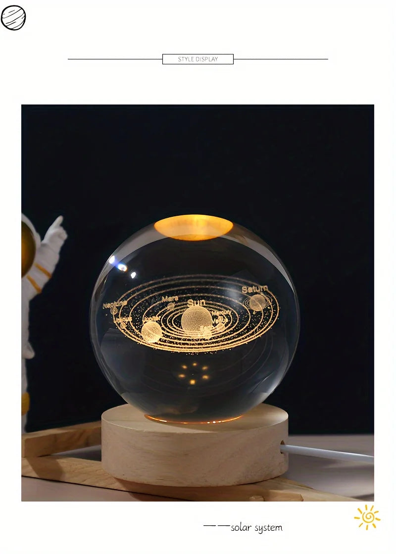 3D Crystal Solar System Night Light