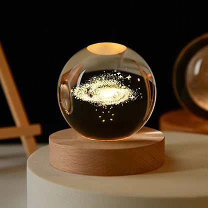 6cm Crystal Ball 3D Glass Ornaments Solar System Luminous Wooden Base Home Decoration Christmas Gift Night Light Crystal Light