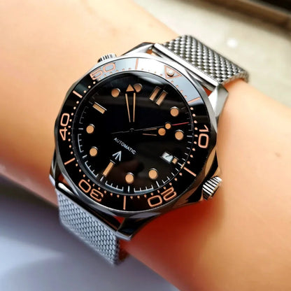 BLIGER 41mm Mechanical Men Watch Sapphire Glass Date 24 Jewel  Stainless Steel Mesh Band Rotating Bezel