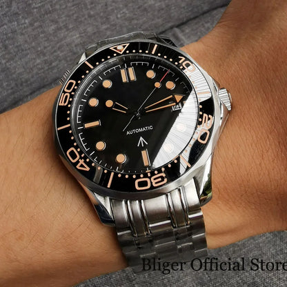 BLIGER 41mm Mechanical Men Watch Sapphire Glass Date 24 Jewel  Stainless Steel Mesh Band Rotating Bezel