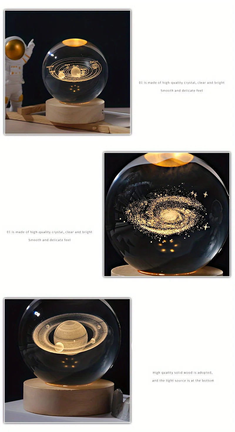 3D Crystal Solar System Night Light