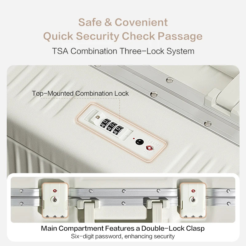 OIWAS Luggage Aluminum Alloy Frame Quiet Wheels TSA Lock PC Material Silent Rolling Suitcase Durable Travel Bag