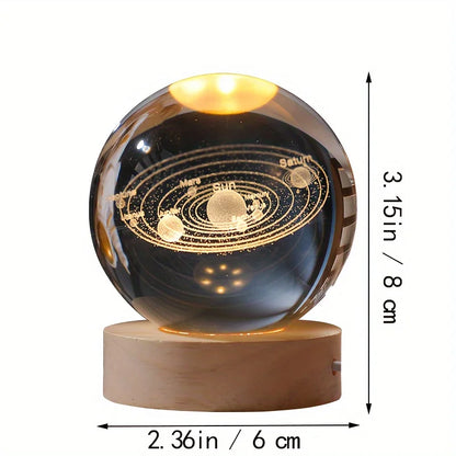 6cm Crystal Ball 3D Glass Ornaments Solar System Luminous Wooden Base Home Decoration Christmas Gift Night Light Crystal Light