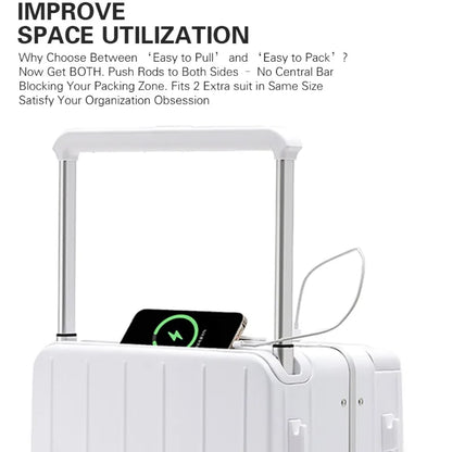 LightGo Business Carry On Luggage 1/9 Split Front Open Dual USB Type-C TSA Lock Aluminum Frame Stylish Suitcase