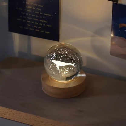 6cm Crystal Ball 3D Glass Ornaments Solar System Luminous Wooden Base Home Decoration Christmas Gift Night Light Crystal Light