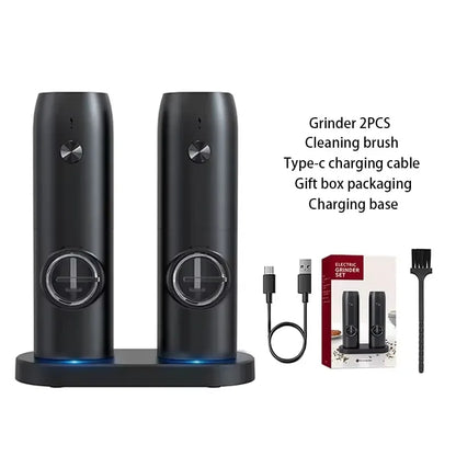 Electric Salt and Pepper Grinder Set of 2, Automatic Pepper Mill,USB Rechargeable, Adjustable Coarseness, One-handed Operation