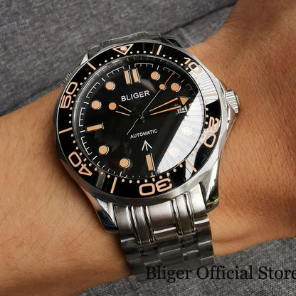 BLIGER 41mm Mechanical Men Watch Sapphire Glass Date 24 Jewel  Stainless Steel Mesh Band Rotating Bezel