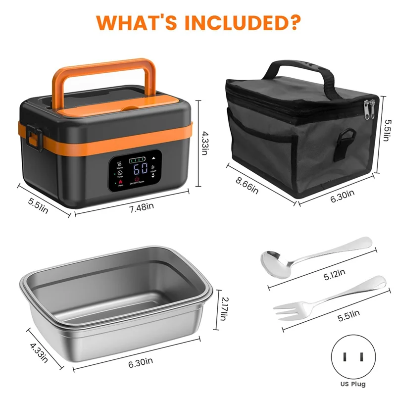 Self-Heating Lunch Box, Rechargeable, for Work/Travel/Car/Office