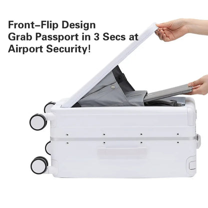 LightGo Business Carry On Luggage 1/9 Split Front Open Dual USB Type-C TSA Lock Aluminum Frame Stylish Suitcase