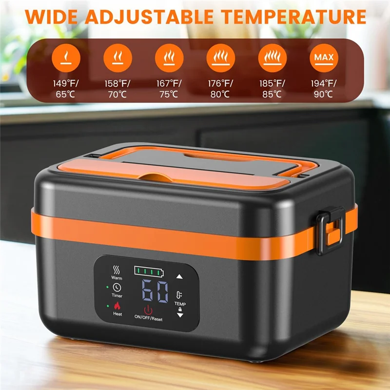 Self-Heating Lunch Box, Rechargeable, for Work/Travel/Car/Office