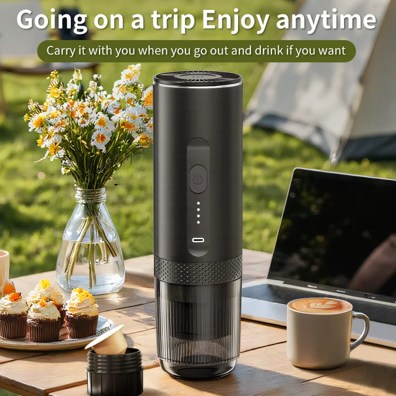 Wireless Electric Espresso Coffee Machine for Car & Home Camping Portable Coffee Maker 2-in-1 Capsule Powder Travel Coffee Maker